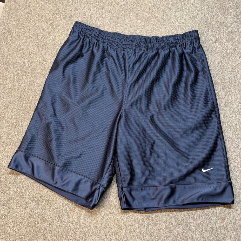 Nike Mens Basketball Shorts Navy Blue Mesh Athletic Swoosh Logo Size L 1249